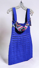 SHERRI HILL PROM MINI SKIRT DRESS SIZE 2 HUICHOL BEADED ROYAL BLUE PADDED BRA