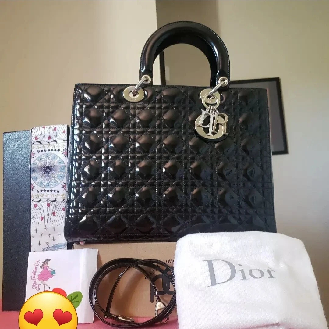 Grand sac Lady Dior noir verni argent hw