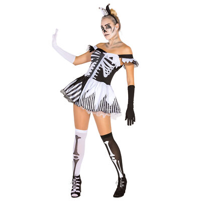 Black White Skeleton Kostüm Halloween Frauenkostüm Karneval Fasching Damen