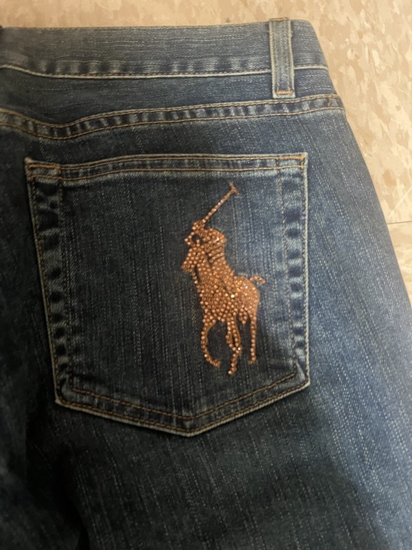 COLLECTION RUNWAY BLACK LABEL NWTGS BOOT CUT JEANS BRONZE BEADED PONY SZ 30