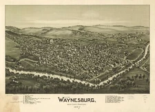 18" x 24" 1897 map of Waynesburg, Pennsylvania Waynesburg, Greene County