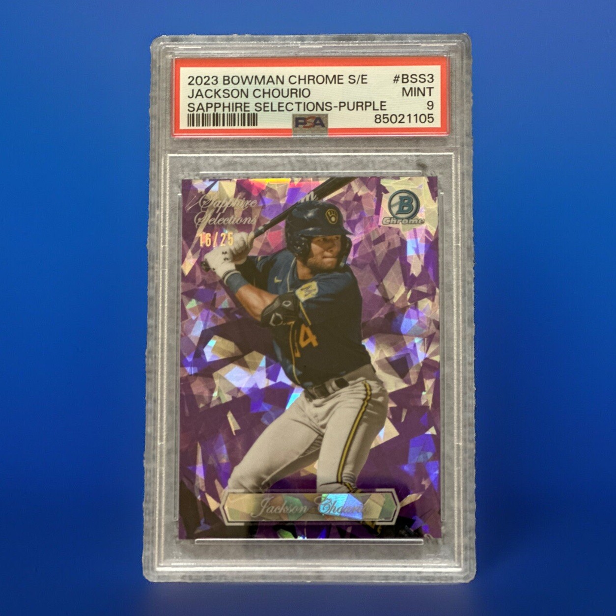 Jackson Chourio 2023 Bowman Chrome Sapphire Selections Purple /25 PSA 9 Brewers