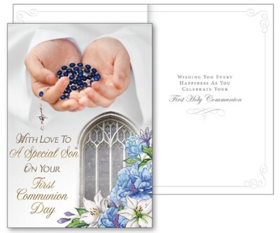 1st Holy Communion Greeting Card Son Boy 13.5 x 19 cm Blessings Black Rosary