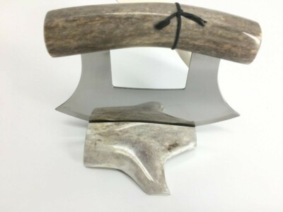 B Merry Studios Alaska Polished Sun Bleached Caribou Antler Ulu Knife  New
