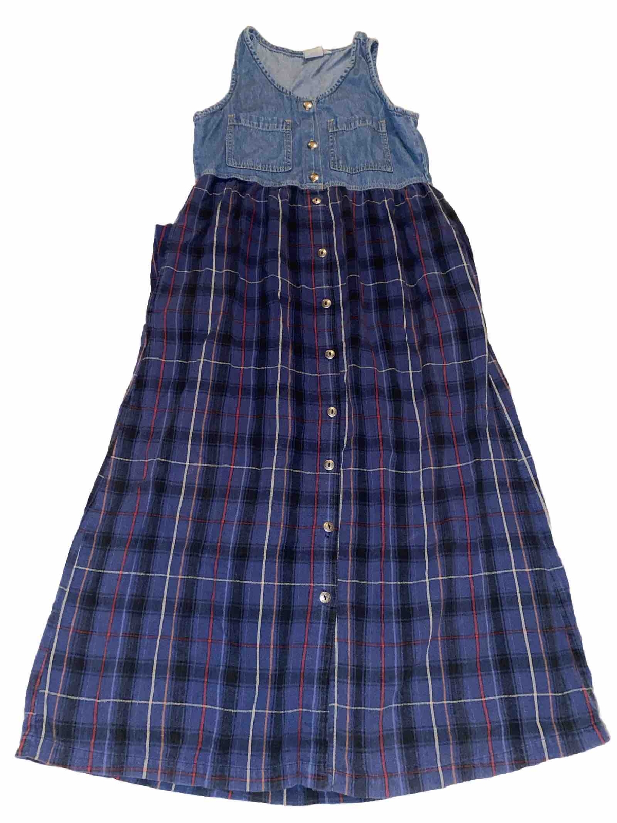 Match Maxi Dress Size 6 Denim And Plaid Button Front-image
