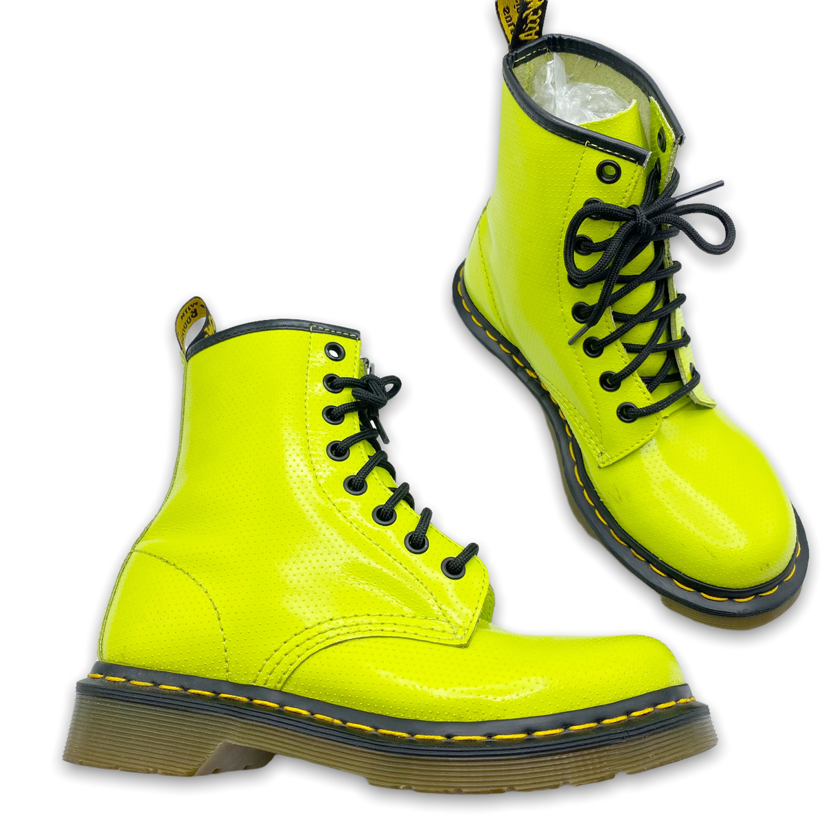DR MARTENS Lime Green 1460 Textured QQ Dot Leather Lace Up DR MARTENS Lime Green 1460 Textured QQ Dot Leather Lace Up