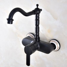 Oil Rubbed Bronze Wall Mounted Swivel Spout Kitchen Sink Faucet Mixer Basin Tap