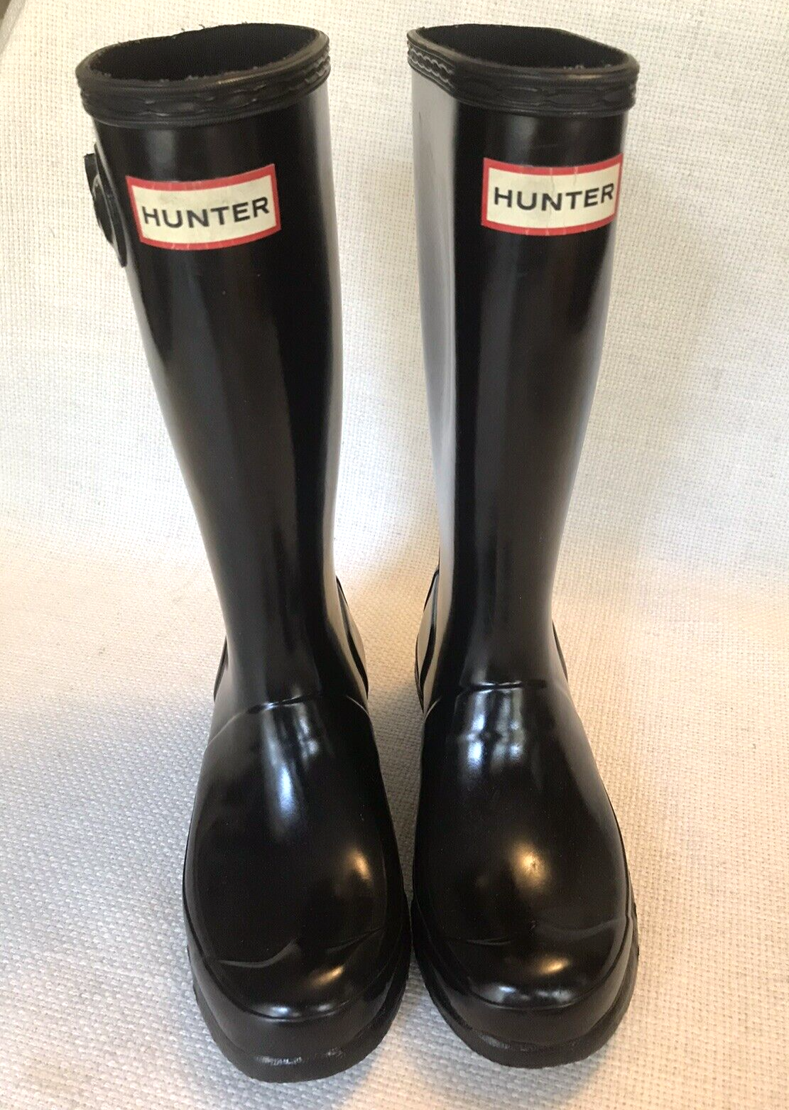 HUNTER Rain Boots Big Kid Black Tall Glossy Girls Sz 3 Boys Sz 2 Reflective EUC-image