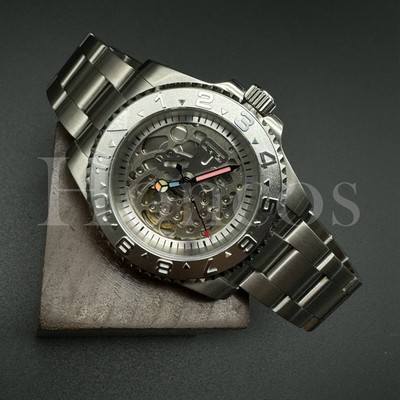 Custom Made Skeleton Watch Sub YM Style NH70 Auto Movement Silver Metal Oyster