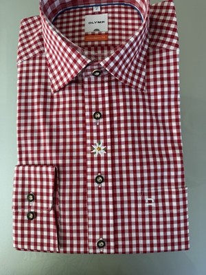 OLYMP MODERN FIT  Langarm HEMD Gr. 41 rot-kariert Tracht mit Edelweiß (63986435)
