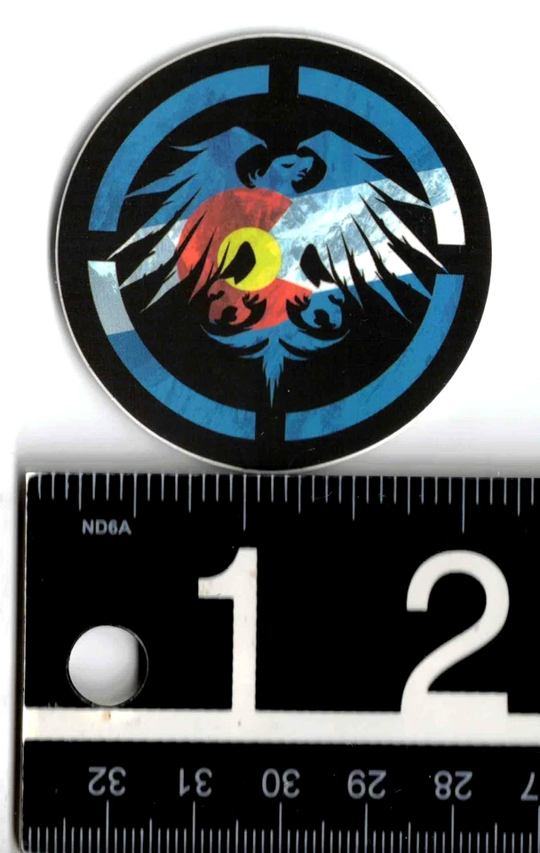 Never Summer Colorado Sticker 2 in Round Multicolor Snowboarding Decal