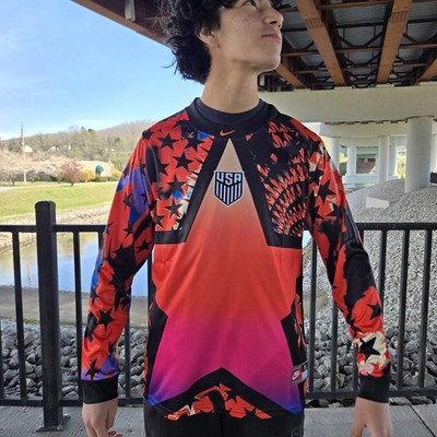 Nike USA Soccer Jersey Long Sleeve Red Black Stars Mens Small