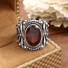 925 Sterling Silver Mozambique Garnet Gemstone Jewelry Ring All size US 