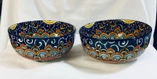 NEW 2 VANCASSO Porcelain Bohemian Round 28 oz Soup Cereal Serving 6" Bowls HEAVY