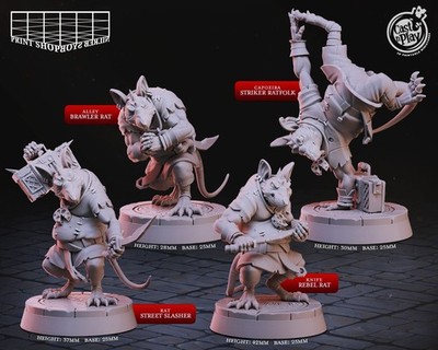 Ratten Schlägertrupp Miniatur Set Strassenkämpfer Figur für TTRPGs wie D&D 5e