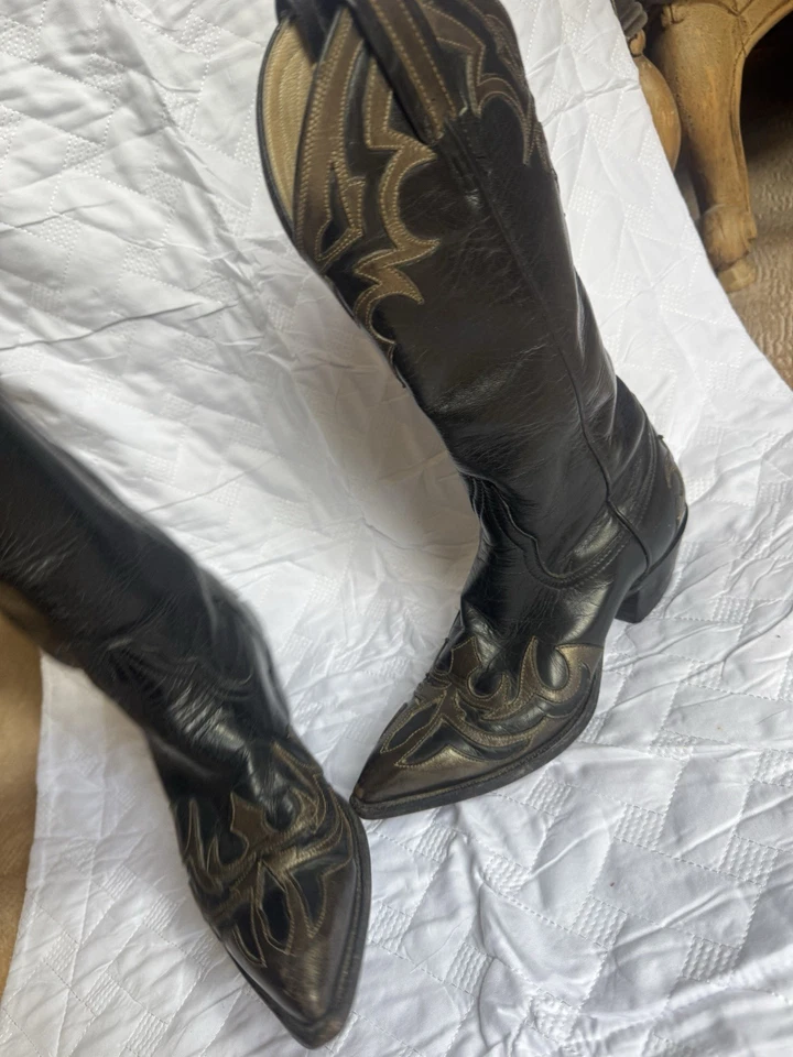 Women’s Size 5.5 B - Larry Mahan Vintage Cowboy Western Boots Black - Image 3 of 4