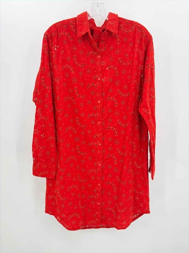 Pre-Owned Unsubscribed Red Size XS Eyelet Knee Length Long Sleeve Dress