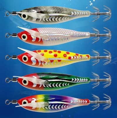6PCS 3D laser Squid Jigs Shrimp Fishing Lures Octopus Bait Hook 8cm/5.3g