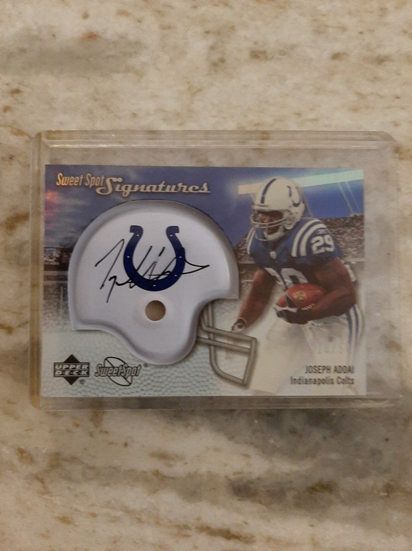 2007 UD SWEET SPOT JOSEPH ADDAI /50 AUTOGRAPH HELMET