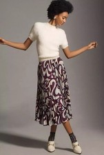 Anthropologie The Valerie Pleated Midi Skirt by Maeve Purple Women  s Medium