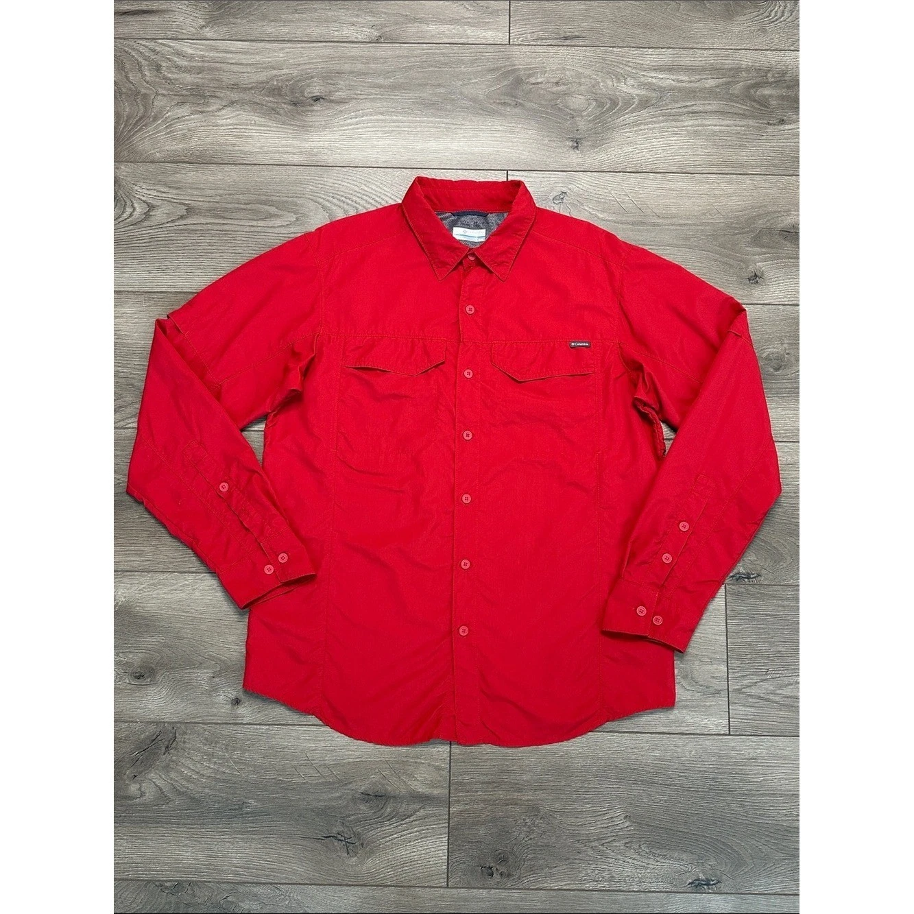 Columbia Kestrel Trail Vented Fishing Hiking Shirt Long Sleeve Button Up Red M