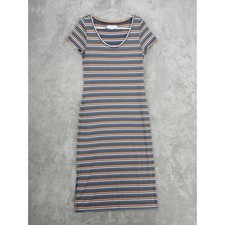 LOFT Dress Womens SIze M Striped Metallic Knit Midi T Shirt Stretch Metallic