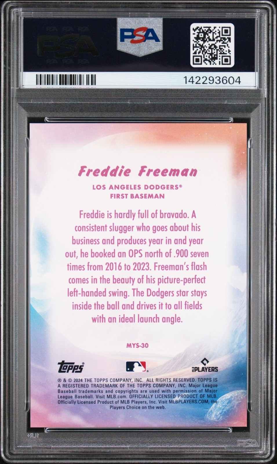 Freddie Freeman 2024 Topps Update Mystical Black /299 PSA 9 view 2