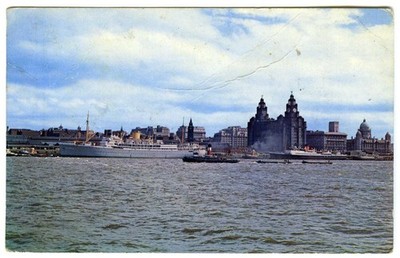 Postkarte 60er Jahre - Schiffe & Pufferboot auf der Mersey bei Liverpool - verschickt 1965