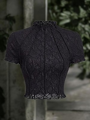Black High Neck Cropped Deco Top - Medium