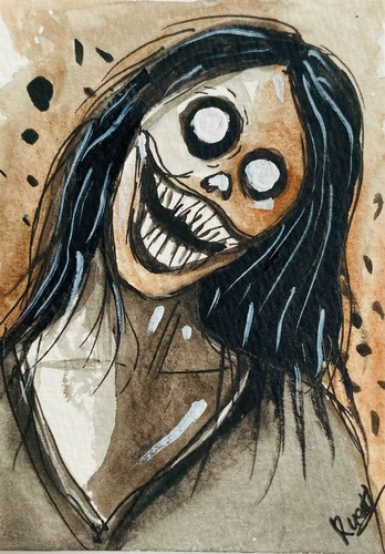 Original ACEO Halloween Ghost Girl Watercolor Painting Creepy Horror Mini Art