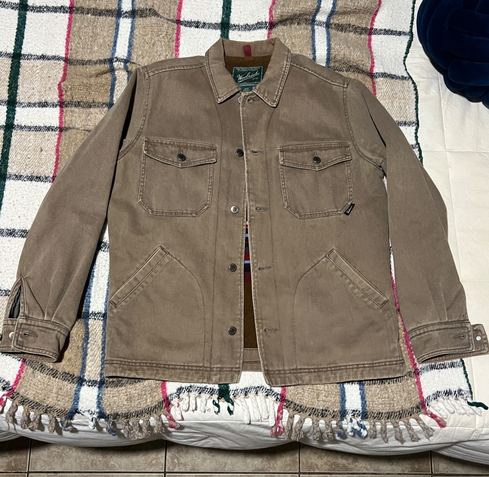 Vintage Woolrich Canvas Blanket Lined Coat Olive Green Men’s M Chore Barn Coat