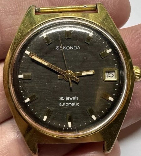 Uhr UdSSR Sekonda Automatik 30 Steine, Datum, vergoldet, Vintage, KLASSIKER - Bild 10 von 11
