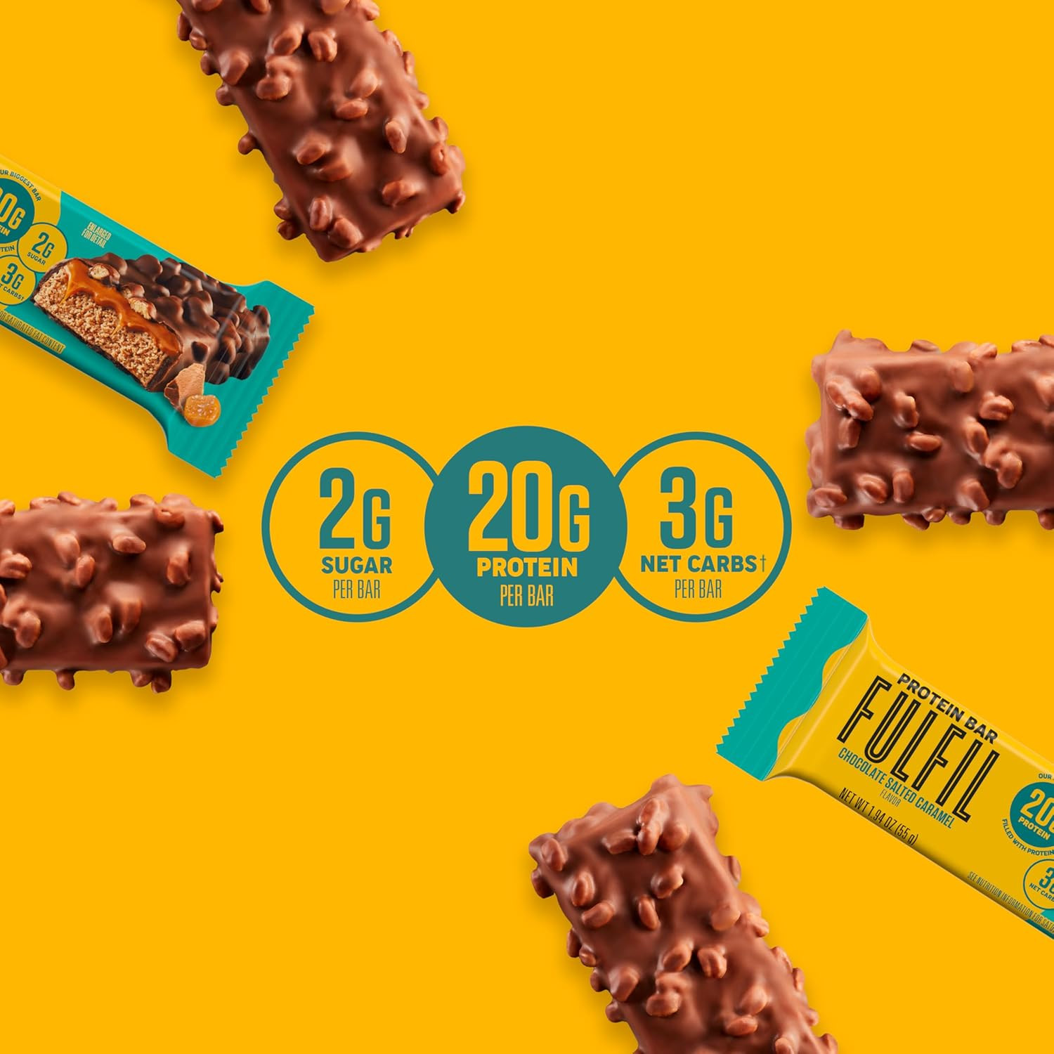 Protein Bars, Chocolate Salted Caramel Flavored, Gluten Free with 20G Protein, P
