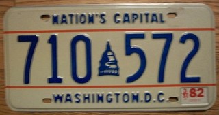 WASHINGTON DC DISTRICT of COLUMBIA LICENSE PLATE 1982 710 572 NATION'S CAPITAL