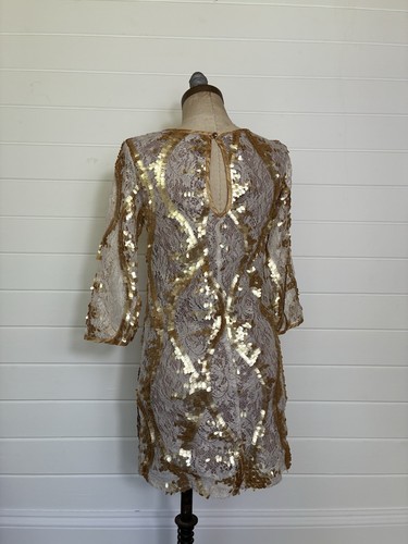 GOLD SEQUIN CREAM LACE MINI DRESS PRIMARK SIZE 8 - Picture 11 of 12