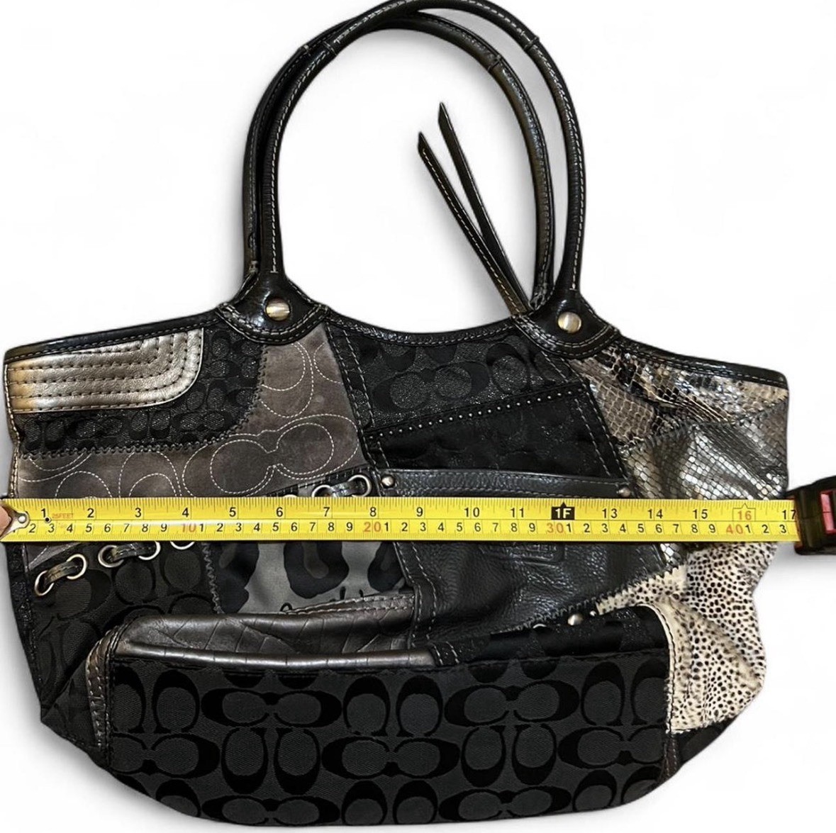 Coach Patchwork Metallic Black Gray Silver Large … - image 5