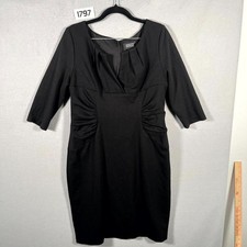 Adrianna Papell Sheath Dress Womens 12P Black Back Zip Ruched Stretch V Neck