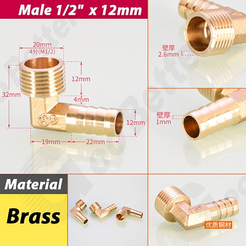 Brass Pipe Fitting BSP Male Female Elbow Barb Hose Tail Connector Water Tubing