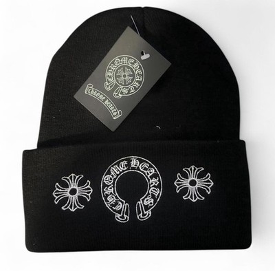 Chrome Hearts Black Knit Beanie Hat stitched Logo
