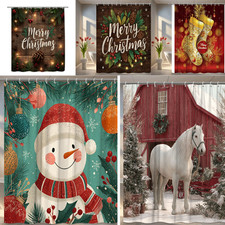 1pc Christmas Shower Curtain,Xmas Tree,snowman,snowhouse,horse,socks decor