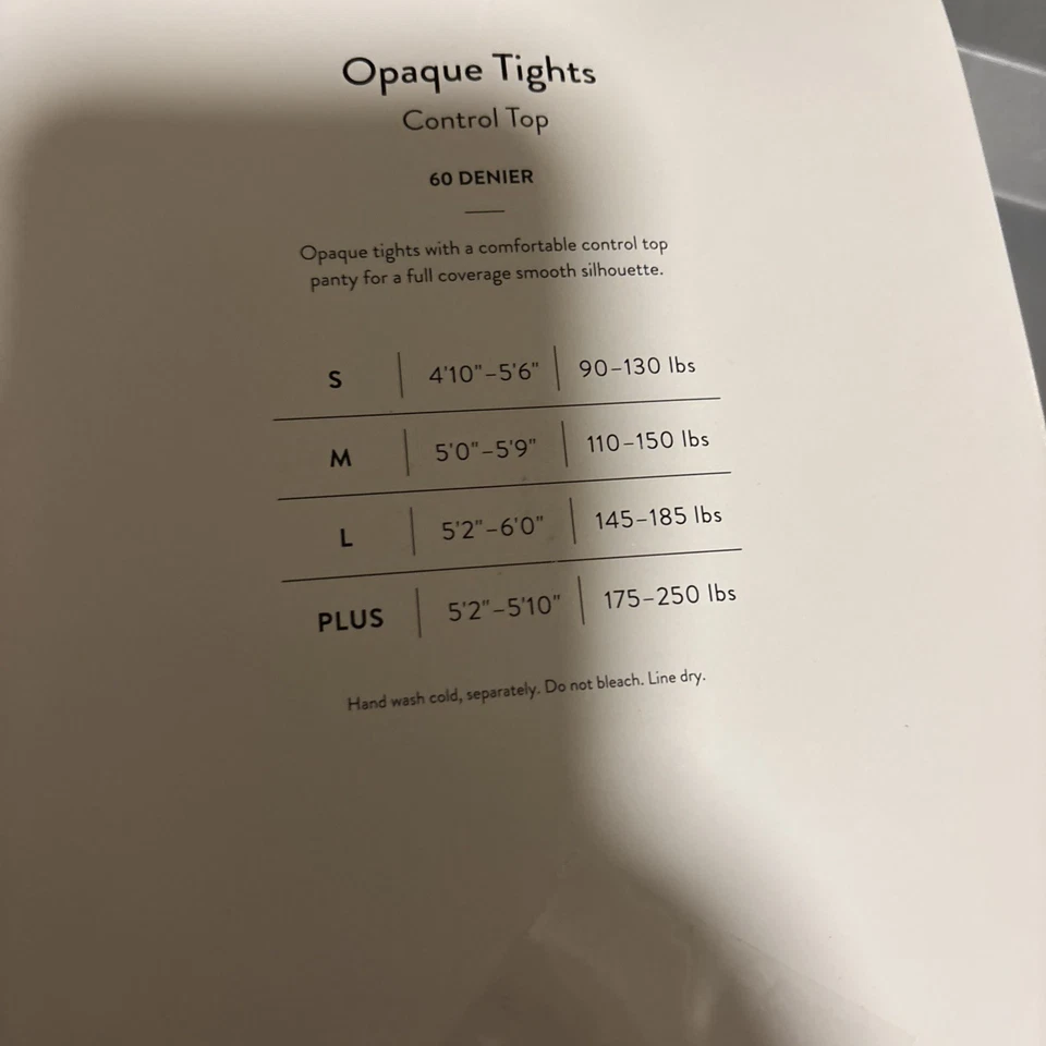 Nordstrom  Opaque Control Top Tights Style Black  60 Den, Size Medium Open Box - Image 4 of 4