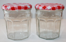 Lot 2 Empty Bonne Maman 13 oz Glass Jam/Jelly Jars w/ Red Plaid Lid for Crafts