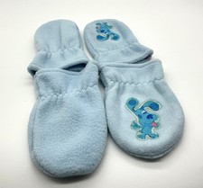 Set of 2 INFANT MITTENS. Light Blue Fleece Elastic Cuff. 1 plain 1 Blues Clues