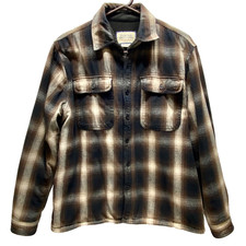 Boston Traders Flannel Jacket Men's Large Brown Plaid Fleece Line Button Up READ