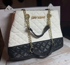 Betsey Johnson Black Cr me quilted shoulder bag tote bag Pink Gold 14x10