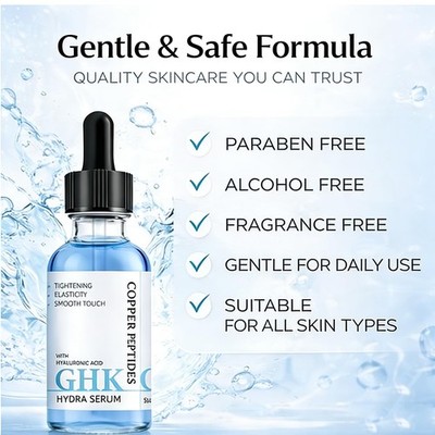 GHK-Cu Peptide Serum, Anti-Aging Face Serum with Copper Peptide and Hyaluroni