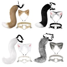Cat Fox Ears and Tail Set Long Tail Ear Headband for Halloween Stage Performance