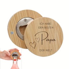 ID Holz Flaschenöffner mit Gravur nach Wunsch Rund mit Magneten Geschenk 6cm