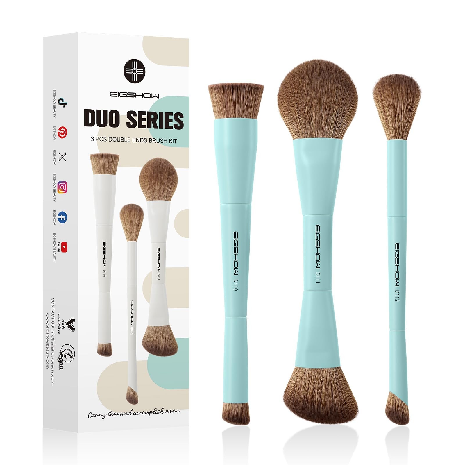 Kit pinceaux double embout application homogène fond de teint synthétique