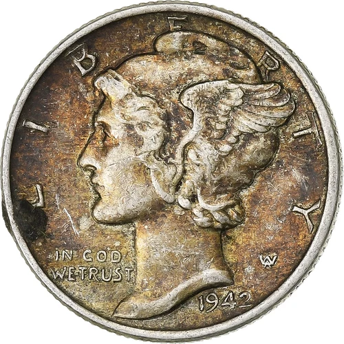[#1201066] United States, Dime, Mercury Dime, 1942, Philadelphia, Silver, AU, KM
